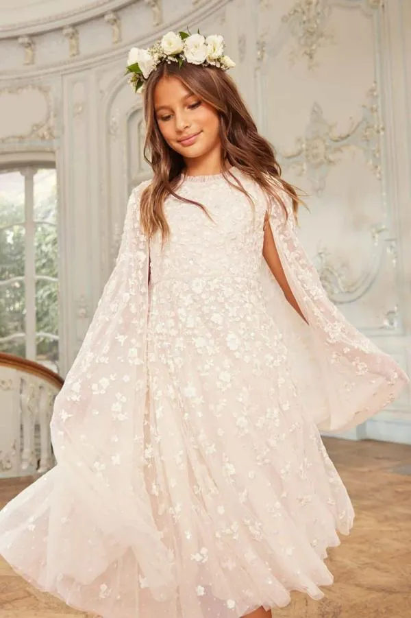 KIDS Needle and Thread Dahlia Ditsy Cape Kids Dress Champagne