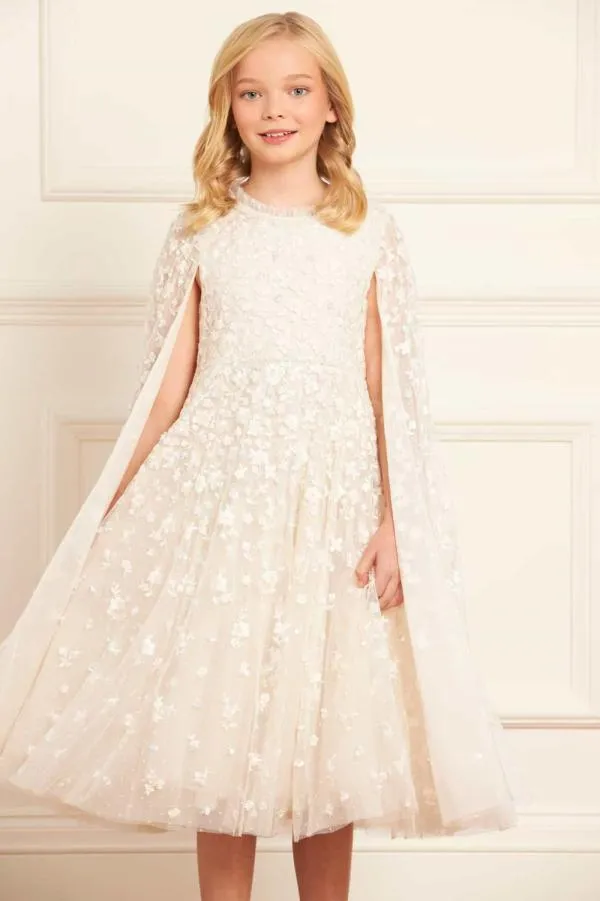 KIDS Needle and Thread Dahlia Ditsy Cape Kids Dress Champagne KIDS Needle and Thread Dahlia Ditsy Cape Kids Dress Champagne
