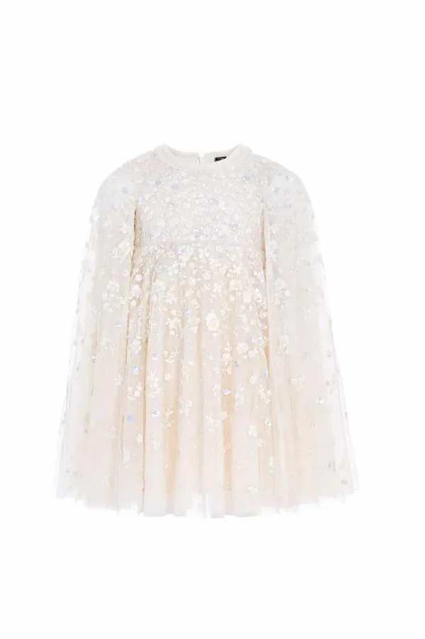 KIDS Needle and Thread Dahlia Ditsy Cape Kids Dress Champagne KIDS Needle and Thread Dahlia Ditsy Cape Kids Dress Champagne