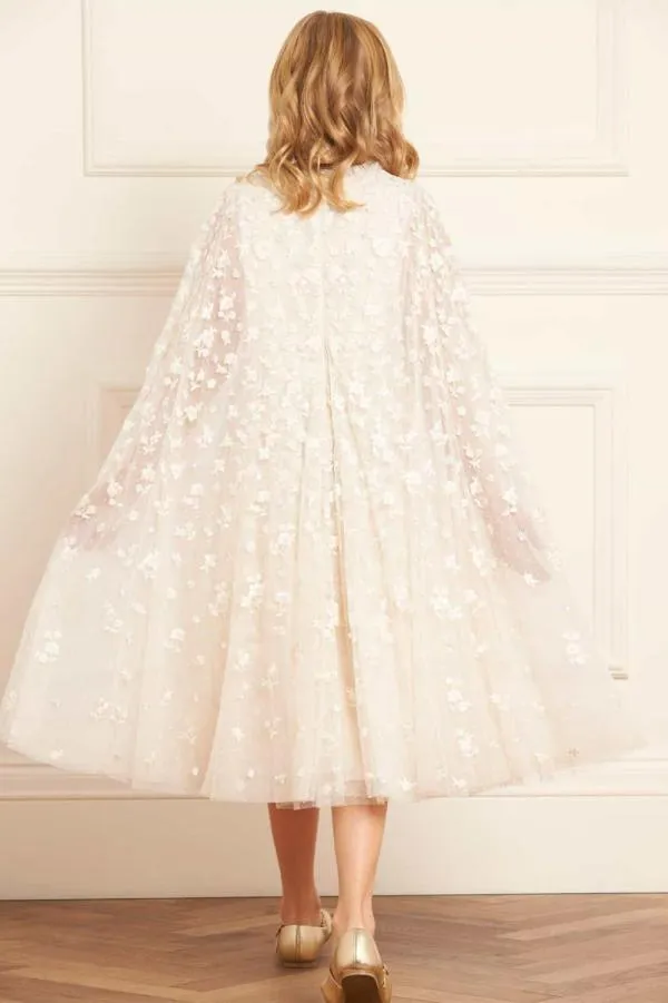 KIDS Needle and Thread Dahlia Ditsy Cape Kids Dress Champagne KIDS Needle and Thread Dahlia Ditsy Cape Kids Dress Champagne