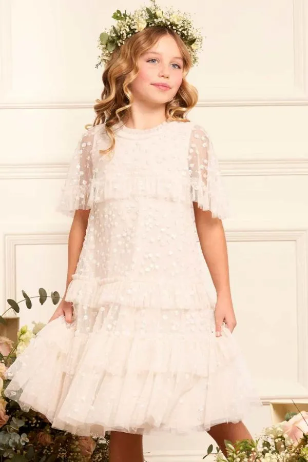 KIDS Needle and Thread Leila Dot Tiered Cape Kids Dress Champagne KIDS Needle and Thread Leila Dot Tiered Cape Kids Dress Champagne