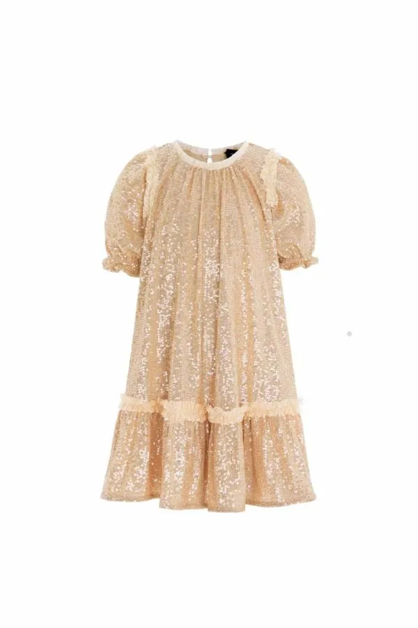 KIDS Needle and Thread Starlight Short Sleeve Kids Dress Beige KIDS Needle and Thread Starlight Short Sleeve Kids Dress Beige