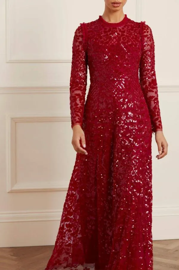 KIDSWomen Needle and Thread Aurelia Long Sleeve Gown Red