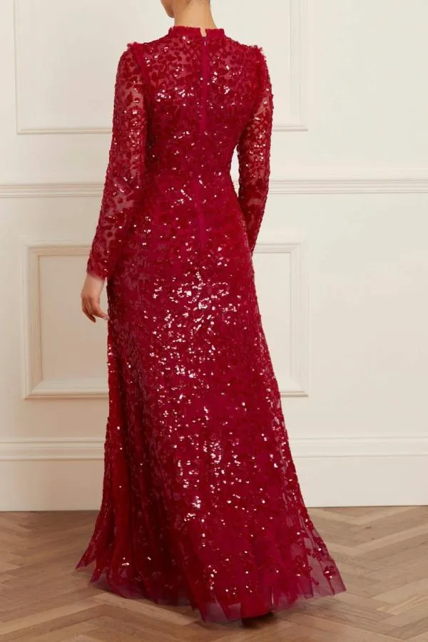 KIDSWomen Needle and Thread Aurelia Long Sleeve Gown Red KIDSWomen Needle and Thread Aurelia Long Sleeve Gown Red