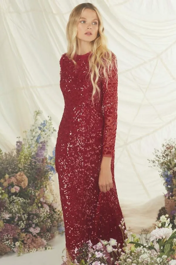 KIDSWomen Needle and Thread Aurelia Long Sleeve Gown Red KIDSWomen Needle and Thread Aurelia Long Sleeve Gown Red