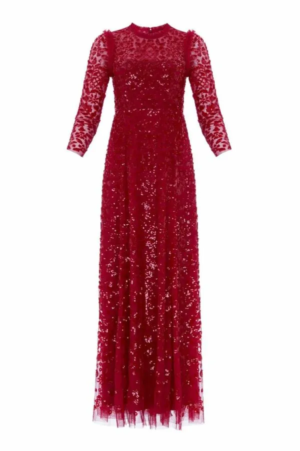 KIDSWomen Needle and Thread Aurelia Long Sleeve Gown Red KIDSWomen Needle and Thread Aurelia Long Sleeve Gown Red
