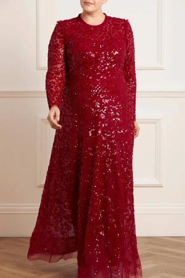 KIDSWomen Needle and Thread Aurelia Long Sleeve Gown Red KIDSWomen Needle and Thread Aurelia Long Sleeve Gown Red