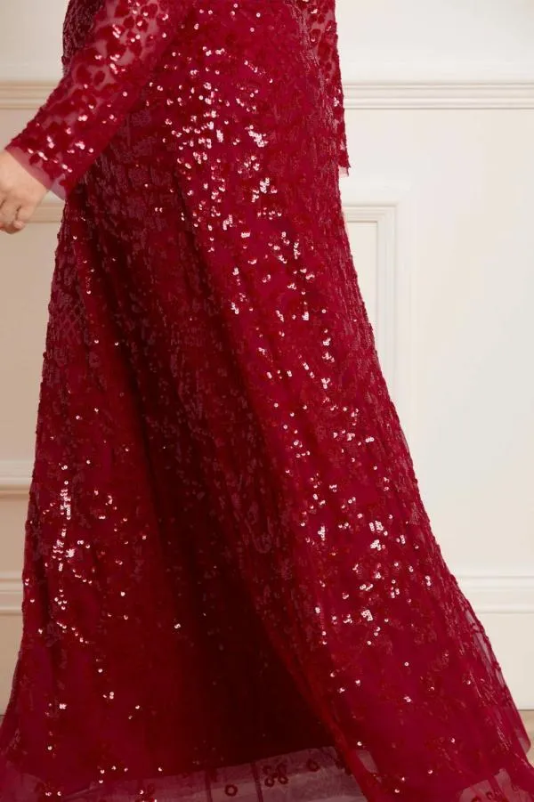 KIDSWomen Needle and Thread Aurelia Long Sleeve Gown Red KIDSWomen Needle and Thread Aurelia Long Sleeve Gown Red