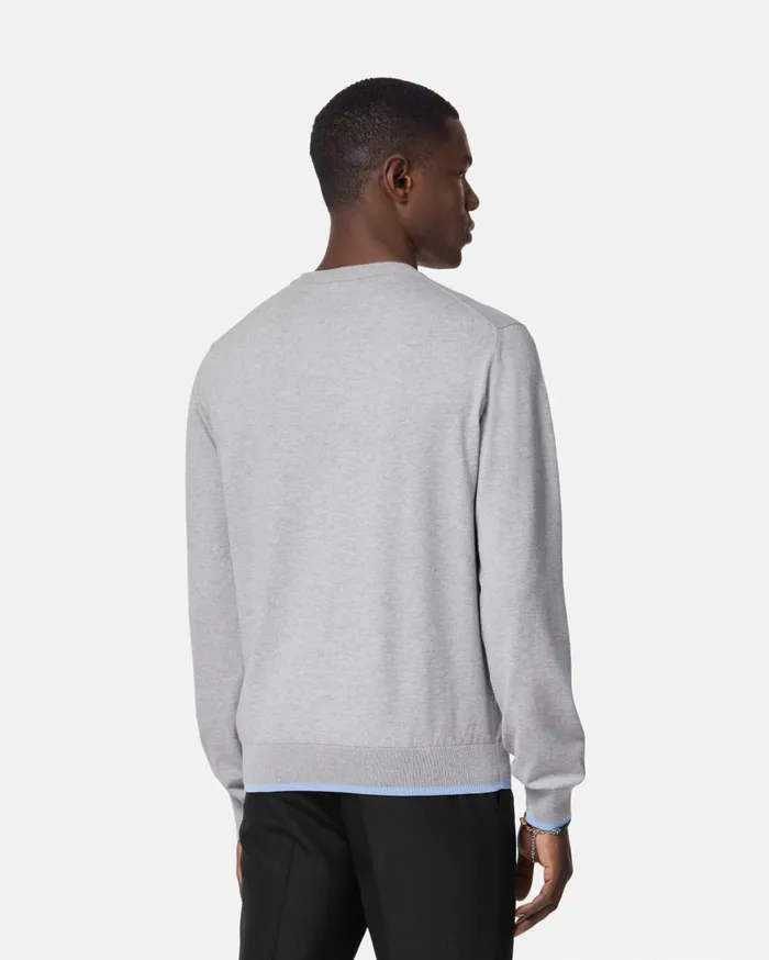 Knitwear Men Versace Embroidered Shell Blasone Sweater Gray