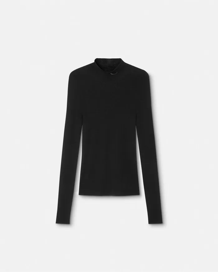 Knitwear Men Versace Merino Wool Fitted Ribbed Knit Top Black