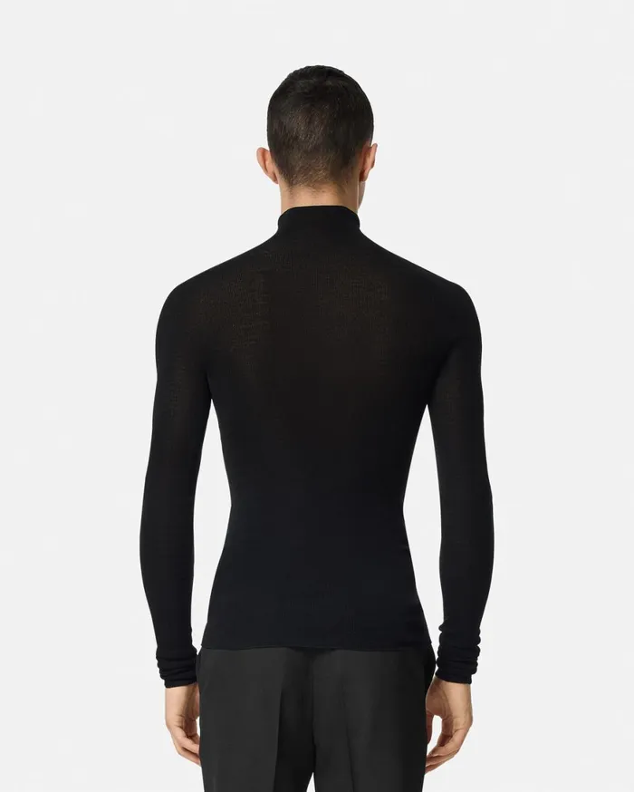 Knitwear Men Versace Merino Wool Fitted Ribbed Knit Top Black