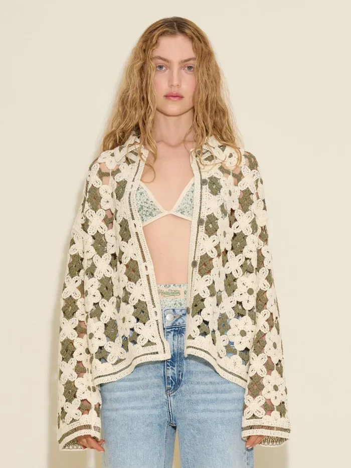 Knitwear Women Holzweiler Crochet Knit Cardigan Green Mix