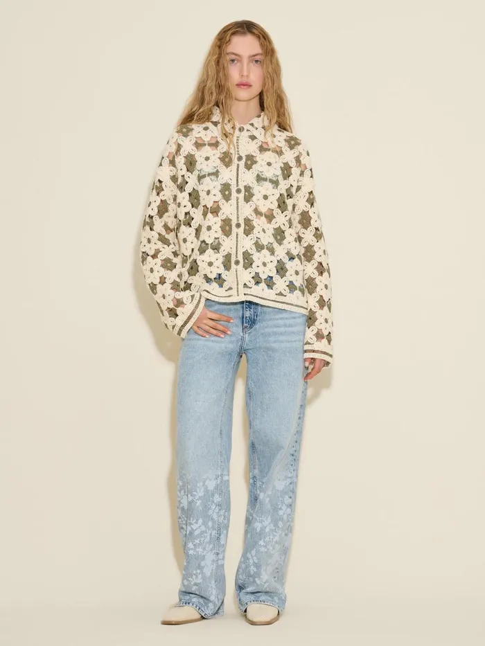 Knitwear Women Holzweiler Crochet Knit Cardigan Green Mix