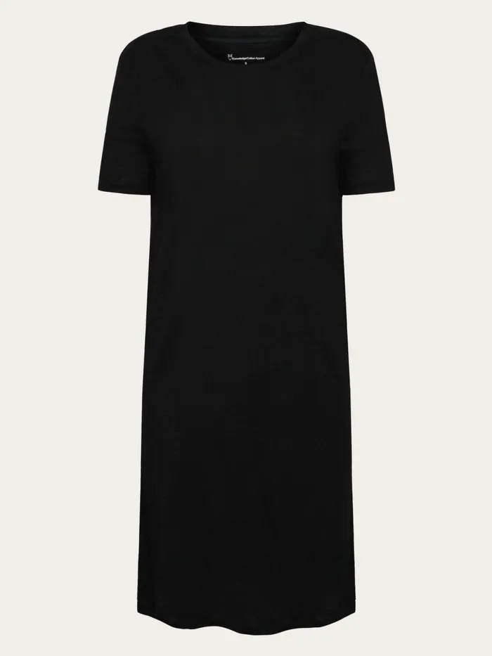 KnowledgeCotton Apparel Dresses And Skirts Organic Linen TShirt Dress GOTSVegan Black Jet 8211 Women