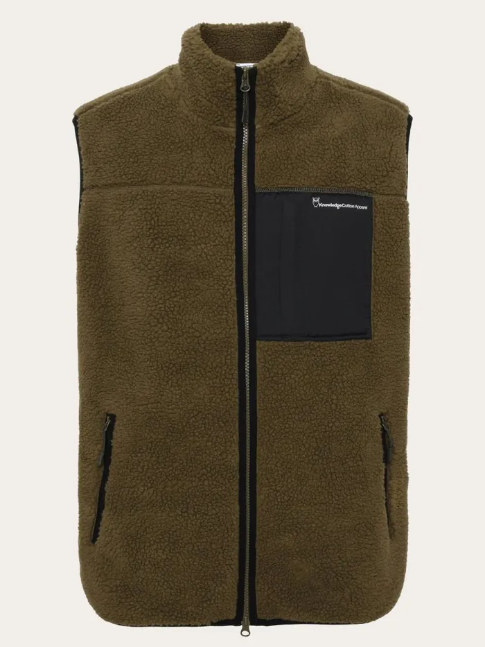 KnowledgeCotton Apparel Fleece Teddy Fleece Vest Dark Olive 8211 Men