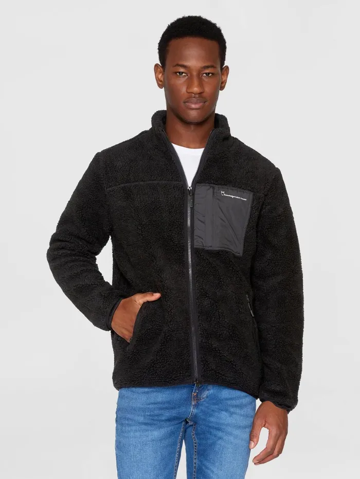 KnowledgeCotton Apparel Fleece Teddy Fleece Zip Sweat Black Jet 8211 Men KnowledgeCotton Apparel Fleece Teddy Fleece Zip Sweat Black Jet 8211 Men