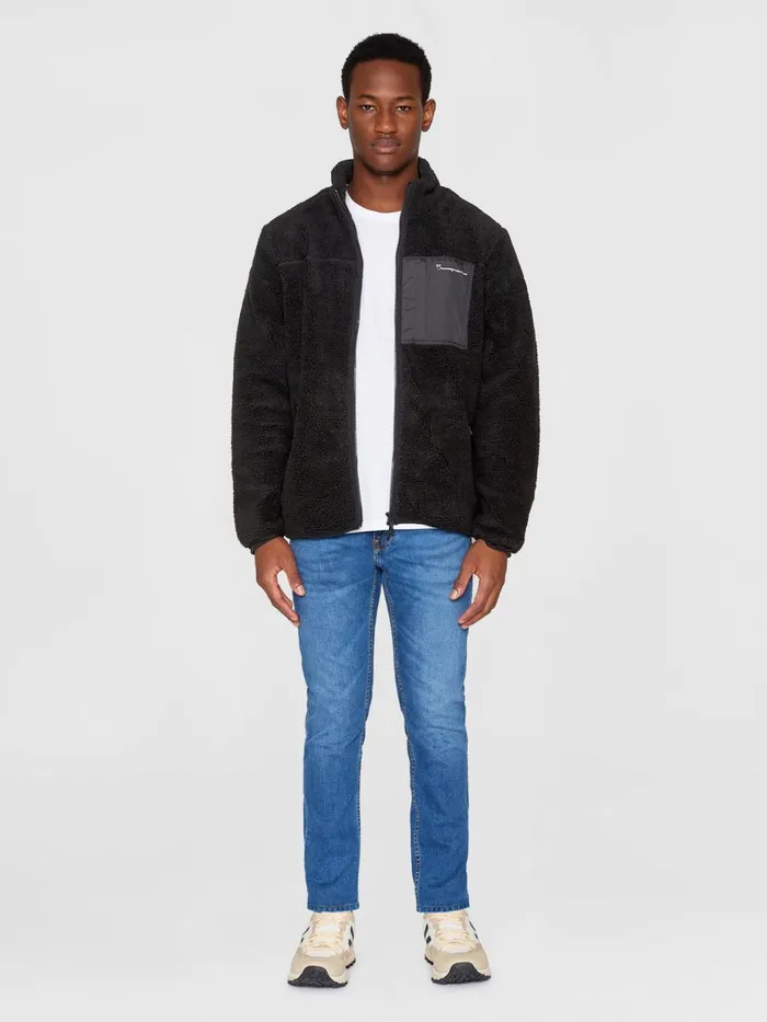 KnowledgeCotton Apparel Fleece Teddy Fleece Zip Sweat Black Jet 8211 Men KnowledgeCotton Apparel Fleece Teddy Fleece Zip Sweat Black Jet 8211 Men