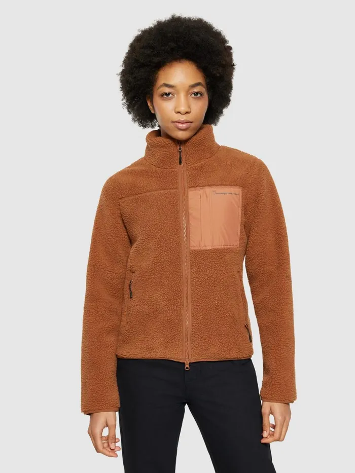 KnowledgeCotton Apparel Fleeces And Jackets Teddy High Neck Zip Jacket Mocha Bisque 8211 Women KnowledgeCotton Apparel Fleeces And Jackets Teddy High Neck Zip Jacket Mocha Bisque 8211 Women