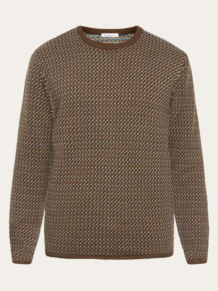 KnowledgeCotton Apparel Knits Jacquard Crew Neck Knit Regenerative Organic Certified 8211 Men