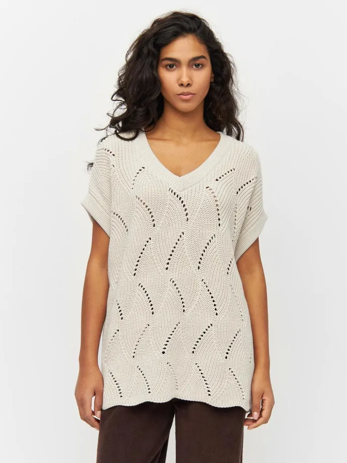KnowledgeCotton Apparel Knits Oversized Vneck Knit Vest Buttercream 8211 Women