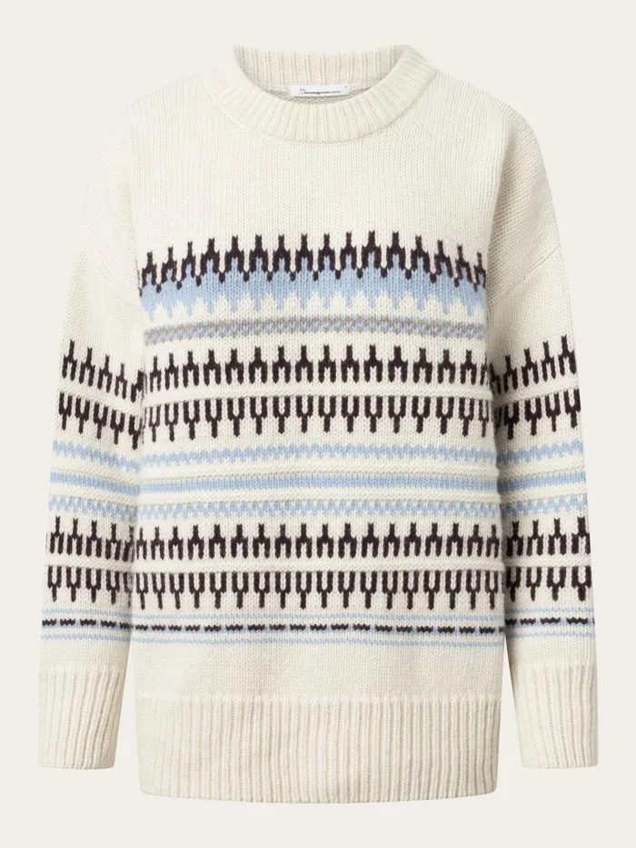 KnowledgeCotton Apparel Knits Wool Pattern Boxy Crew Neck White Stripe 8211 Women KnowledgeCotton Apparel Knits Wool Pattern Boxy Crew Neck White Stripe 8211 Women