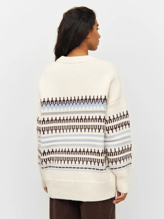 KnowledgeCotton Apparel Knits Wool Pattern Boxy Crew Neck White Stripe 8211 Women KnowledgeCotton Apparel Knits Wool Pattern Boxy Crew Neck White Stripe 8211 Women