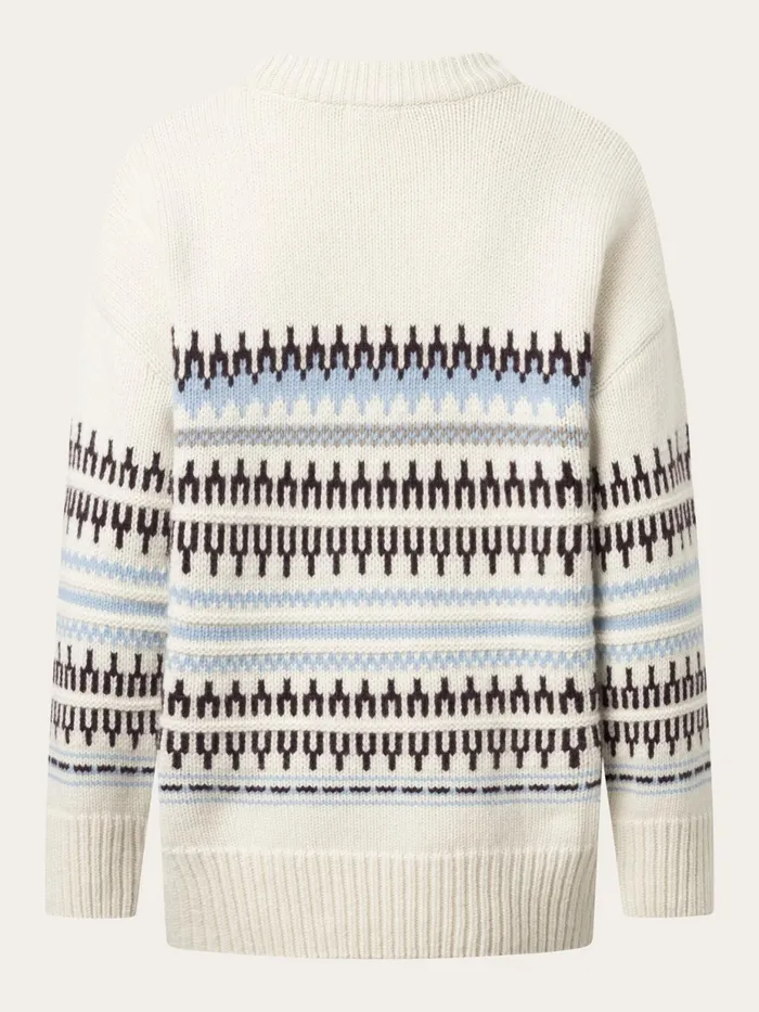 KnowledgeCotton Apparel Knits Wool Pattern Boxy Crew Neck White Stripe 8211 Women KnowledgeCotton Apparel Knits Wool Pattern Boxy Crew Neck White Stripe 8211 Women