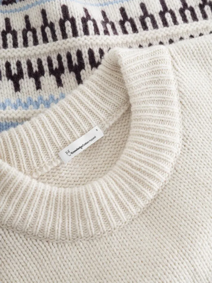 KnowledgeCotton Apparel Knits Wool Pattern Boxy Crew Neck White Stripe 8211 Women KnowledgeCotton Apparel Knits Wool Pattern Boxy Crew Neck White Stripe 8211 Women