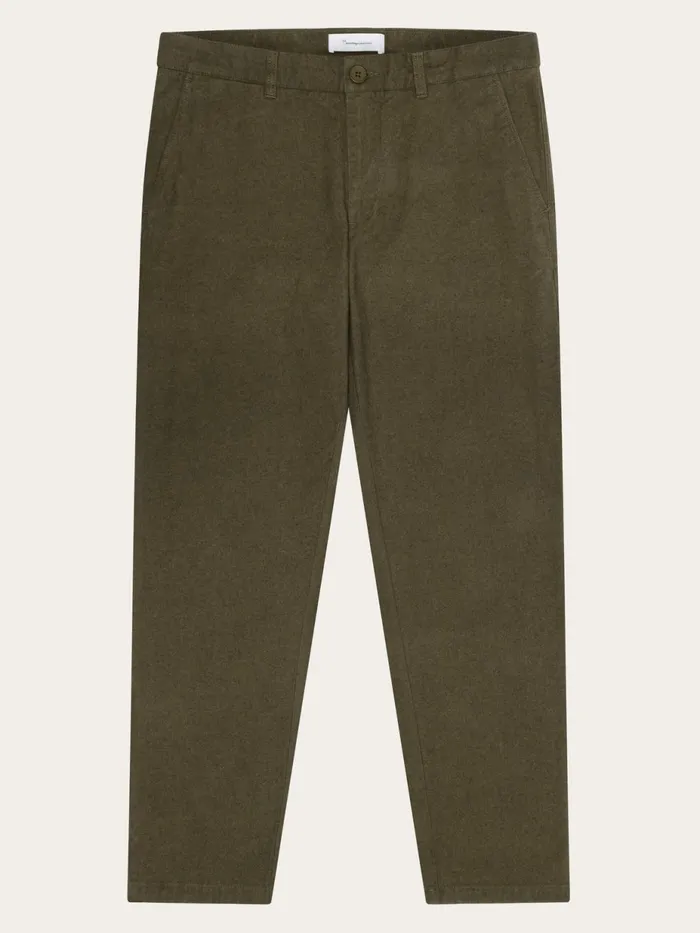 KnowledgeCotton Apparel Pants CHUCK Regular Flannel Chino Pants Dark Olive 8211 Men KnowledgeCotton Apparel Pants CHUCK Regular Flannel Chino Pants Dark Olive 8211 Men