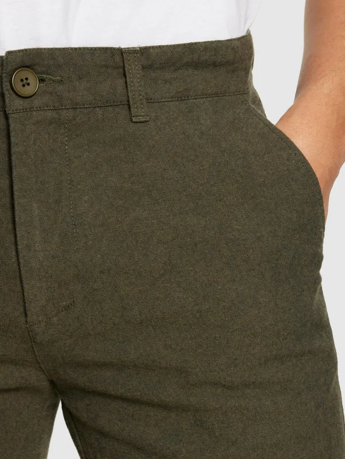 KnowledgeCotton Apparel Pants CHUCK Regular Flannel Chino Pants Dark Olive 8211 Men KnowledgeCotton Apparel Pants CHUCK Regular Flannel Chino Pants Dark Olive 8211 Men