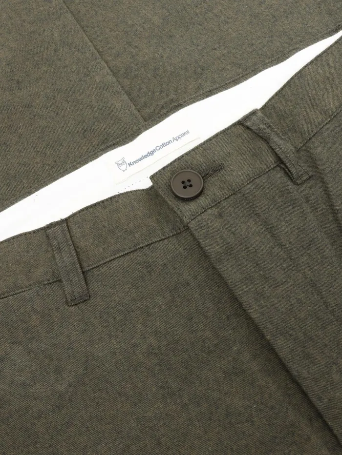 KnowledgeCotton Apparel Pants CHUCK Regular Flannel Chino Pants Dark Olive 8211 Men KnowledgeCotton Apparel Pants CHUCK Regular Flannel Chino Pants Dark Olive 8211 Men