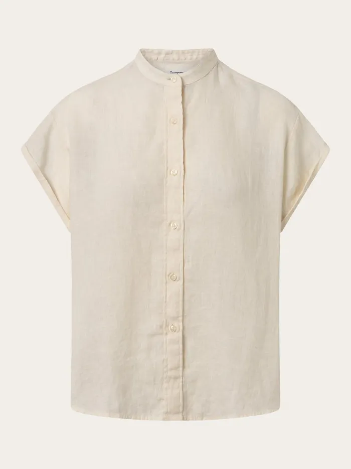 KnowledgeCotton Apparel Shirts Collar Stand Short Sleeve Linen Shirt Buttercream 8211 Women KnowledgeCotton Apparel Shirts Collar Stand Short Sleeve Linen Shirt Buttercream 8211 Women