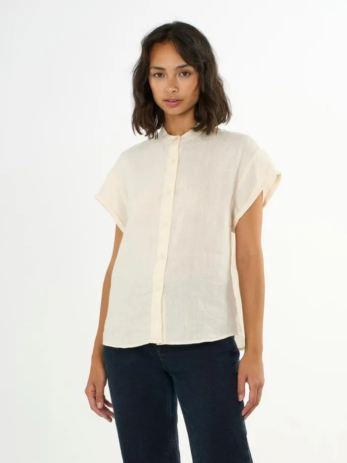KnowledgeCotton Apparel Shirts Collar Stand Short Sleeve Linen Shirt Buttercream 8211 Women KnowledgeCotton Apparel Shirts Collar Stand Short Sleeve Linen Shirt Buttercream 8211 Women