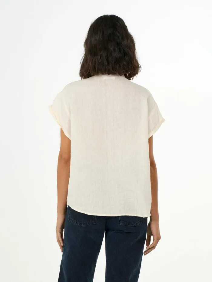 KnowledgeCotton Apparel Shirts Collar Stand Short Sleeve Linen Shirt Buttercream 8211 Women KnowledgeCotton Apparel Shirts Collar Stand Short Sleeve Linen Shirt Buttercream 8211 Women