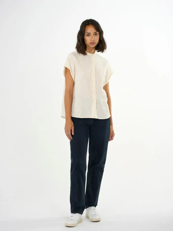KnowledgeCotton Apparel Shirts Collar Stand Short Sleeve Linen Shirt Buttercream 8211 Women KnowledgeCotton Apparel Shirts Collar Stand Short Sleeve Linen Shirt Buttercream 8211 Women