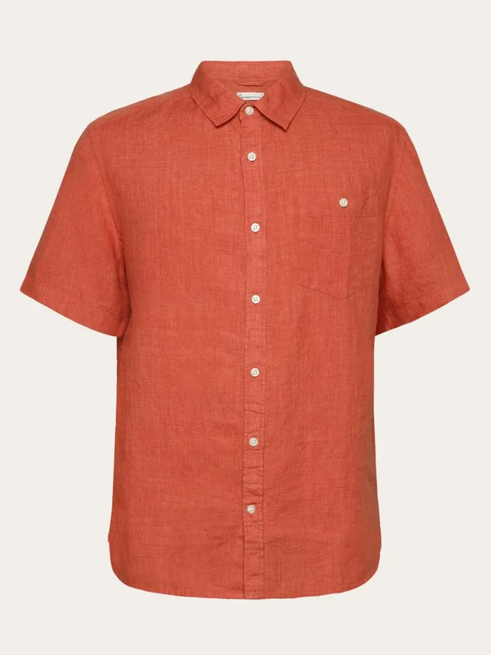 KnowledgeCotton Apparel Shirts Custom Fit Linen Short Sleeve Shirt Langoustino 8211 Men KnowledgeCotton Apparel Shirts Custom Fit Linen Short Sleeve Shirt Langoustino 8211 Men