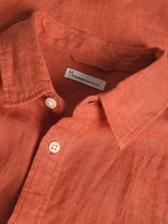 KnowledgeCotton Apparel Shirts Custom Fit Linen Short Sleeve Shirt Langoustino 8211 Men