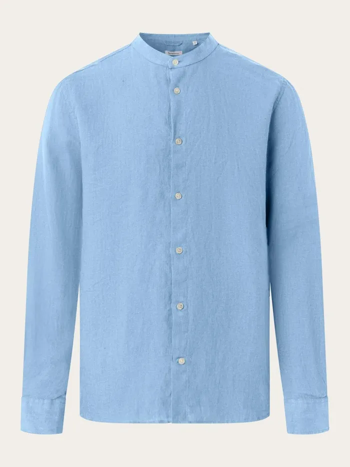 KnowledgeCotton Apparel Shirts Custom Fit Linen Stand Collar Shirt Airy Blue 8211 Men KnowledgeCotton Apparel Shirts Custom Fit Linen Stand Collar Shirt Airy Blue 8211 Men