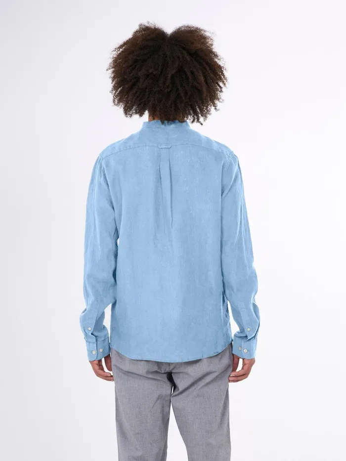 KnowledgeCotton Apparel Shirts Custom Fit Linen Stand Collar Shirt Airy Blue 8211 Men KnowledgeCotton Apparel Shirts Custom Fit Linen Stand Collar Shirt Airy Blue 8211 Men