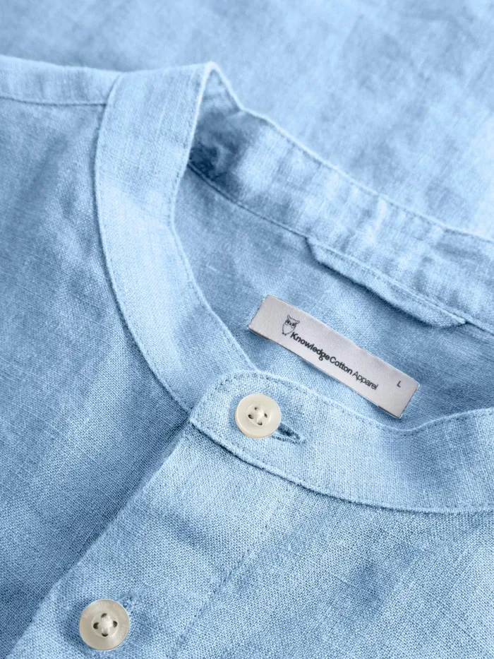 KnowledgeCotton Apparel Shirts Custom Fit Linen Stand Collar Shirt Airy Blue 8211 Men KnowledgeCotton Apparel Shirts Custom Fit Linen Stand Collar Shirt Airy Blue 8211 Men