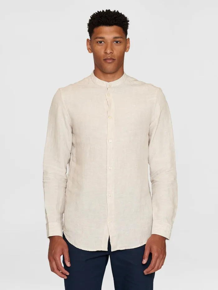 KnowledgeCotton Apparel Shirts Custom Fit Linen Stand Collar Shirt Yarndyed 8211 Men KnowledgeCotton Apparel Shirts Custom Fit Linen Stand Collar Shirt Yarndyed 8211 Men