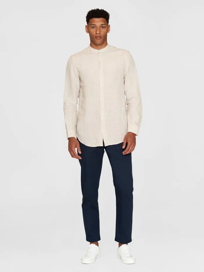 KnowledgeCotton Apparel Shirts Custom Fit Linen Stand Collar Shirt Yarndyed 8211 Men KnowledgeCotton Apparel Shirts Custom Fit Linen Stand Collar Shirt Yarndyed 8211 Men