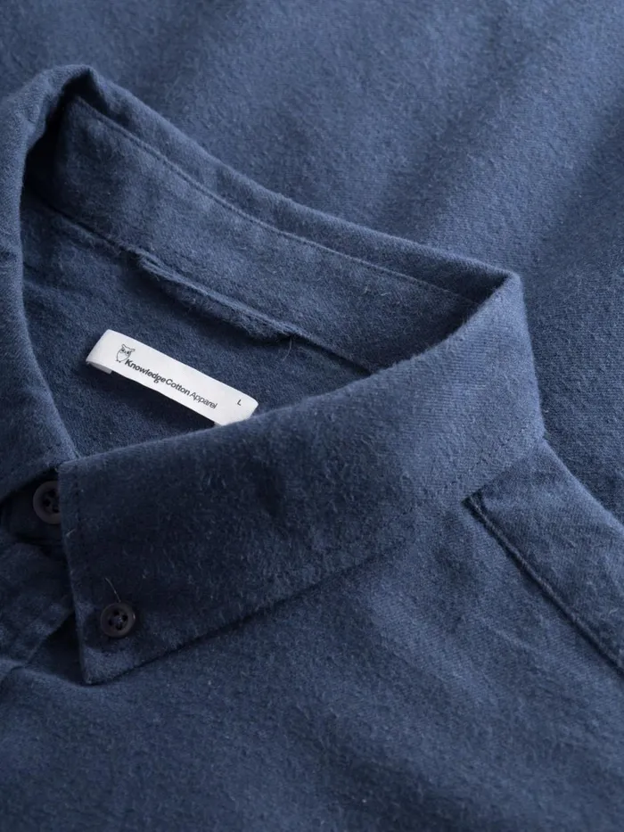 KnowledgeCotton Apparel Shirts Regular Fit Melang Flannel Shirt Estate Blue 8211 Men