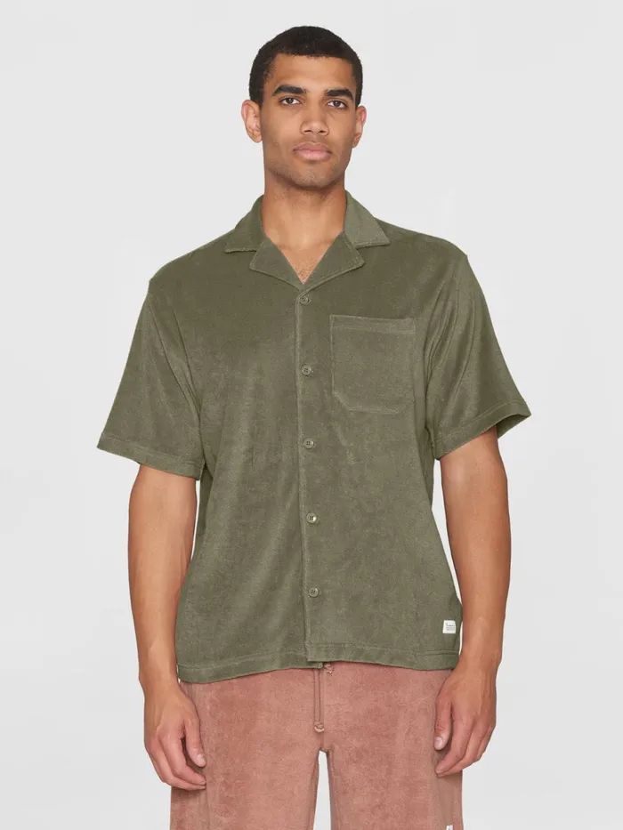 KnowledgeCotton Apparel Shirts Terry Loose Short Sleeve Shirt Burned Olive 8211 Men