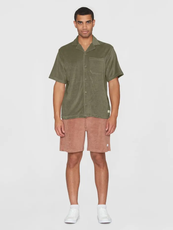 KnowledgeCotton Apparel Shirts Terry Loose Short Sleeve Shirt Burned Olive 8211 Men