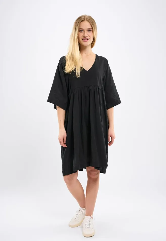 KnowledgeCotton Apparel Skirts And Dresses HEATHER Cotton Crepe Ashape Dress Black Jet 8211 Women
