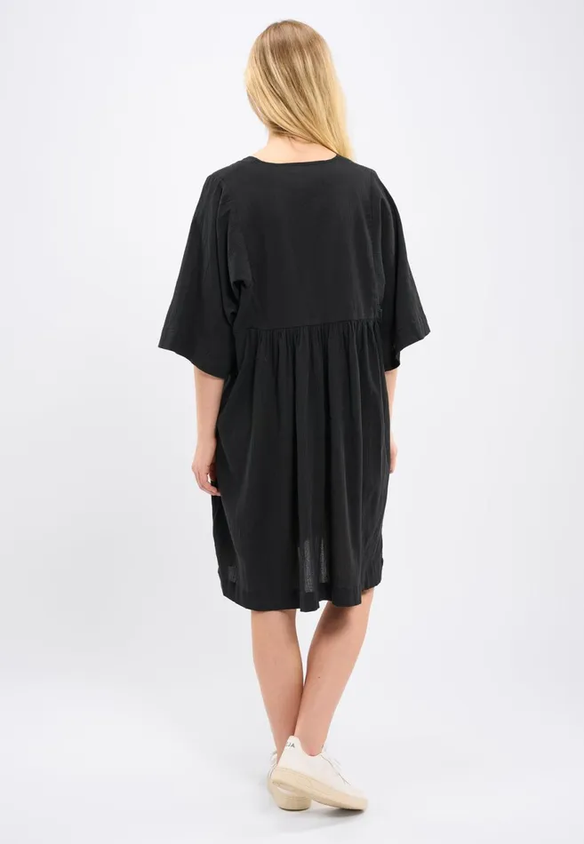 KnowledgeCotton Apparel Skirts And Dresses HEATHER Cotton Crepe Ashape Dress Black Jet 8211 Women