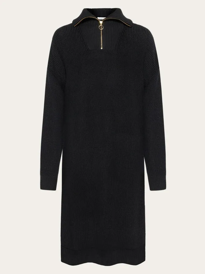 KnowledgeCotton Apparel Skirts And Dresses Heavy Rib Half Zip Knit Dress Black Jet 8211 Women