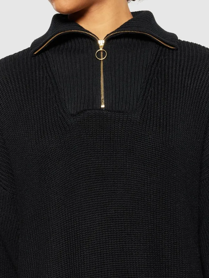 KnowledgeCotton Apparel Skirts And Dresses Heavy Rib Half Zip Knit Dress Black Jet 8211 Women KnowledgeCotton Apparel Skirts And Dresses Heavy Rib Half Zip Knit Dress Black Jet 8211 Women