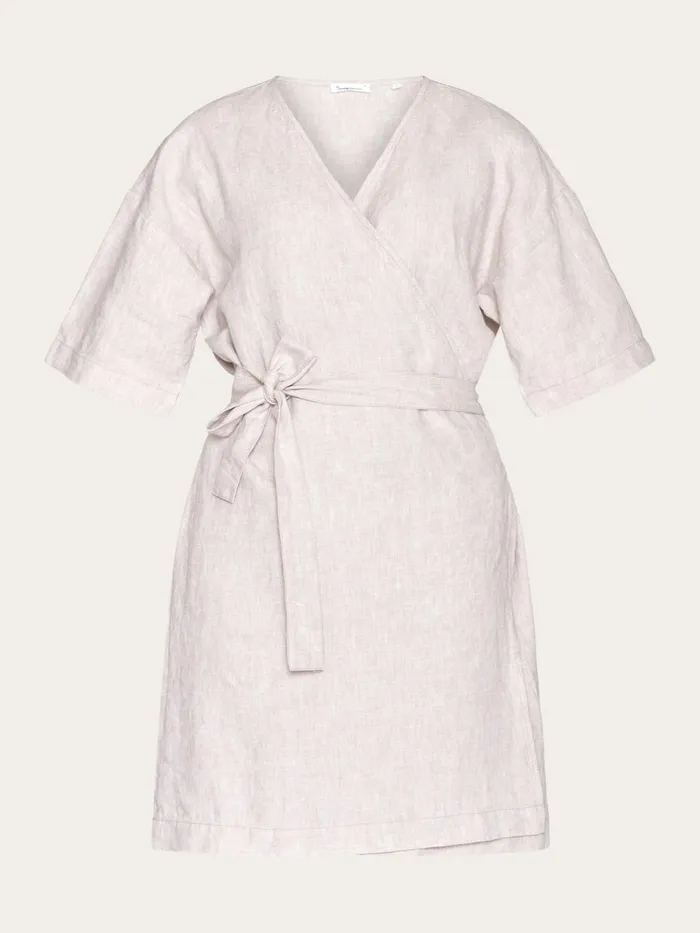 KnowledgeCotton Apparel Skirts And Dresses Linen Short Sleeved Wrap Dress Gotsvegan 8211 Women
